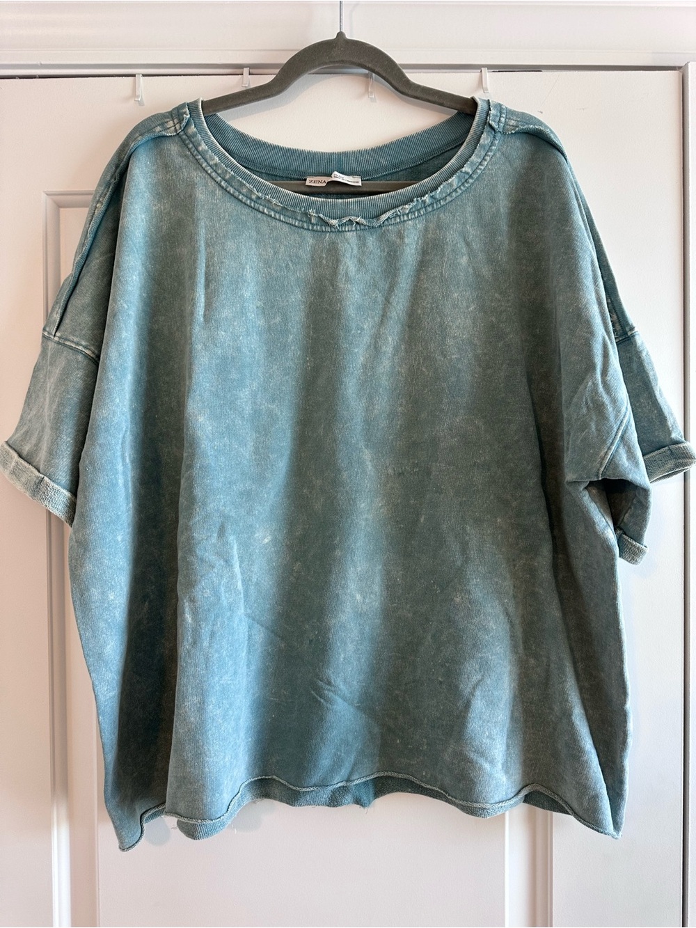 Zenana Outfitters Mineral Wash Teal Short Sleeve Top